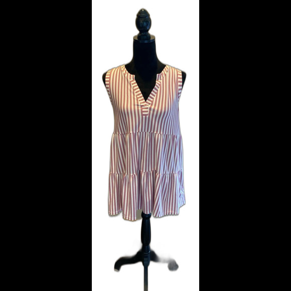 Sew In Love Top Size Large Tiered V Neck Sleeveless  Pink Striped Summer Blouse - Picture 2 of 11